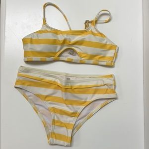 Yellow and white striped girls bikini